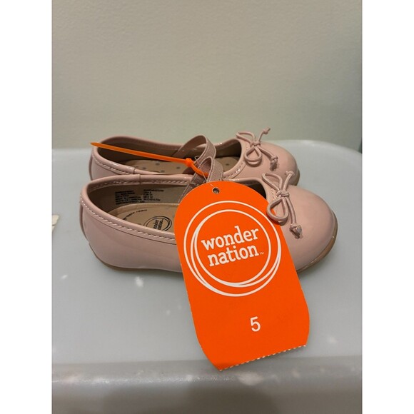 NWT Wonder Nation Toddler Girl's Pink Bow Ballet Flat Shoes Size 5 - Picture 3 of 5